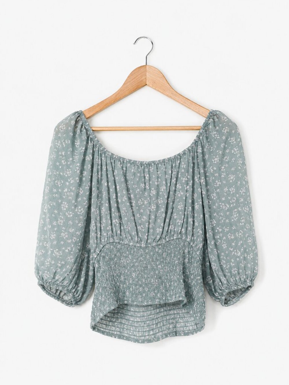 Coco & Shay Sage Floral Smocked Blouse Women’s XL Puff Sleeve Peasant Top - Picture 3 of 5